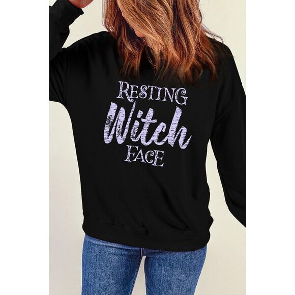 Azura Exchange  Black RESTING Witch FACE Graphic Pullover Sweatshirt - Picture 5 of 6